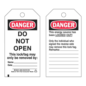 Étiquettes de verrouillage et de signalisation Brady Danger « Ne pas ouvrir » pour la sécurité des équipements industriels - Product Image 1