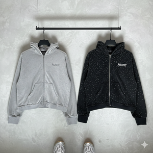 Sweat-shirts et sweats à capuche pour hommes, les plus demandés par les clients, avec strass sur toute la surface, impression sérigraphique, faible MOQ, sweats à capuche zippés délavés à l'acide - Product Image 6