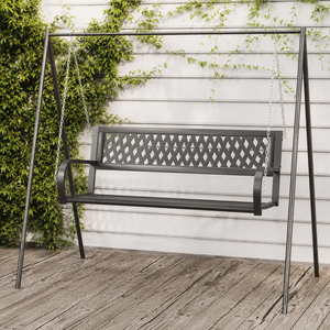 Outdoor Metal Garden <b>Swing</b> Bench With A <b>Frame</b> Stand Lattice Backrest Chain Hanging Porch Patio Furniture - Product Image 2