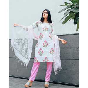 Conjunto de Traje de Gasa Rosa con Estampado a Mano, Talla XS, Blusa de Manga Tres Cuartos - Product Image 5