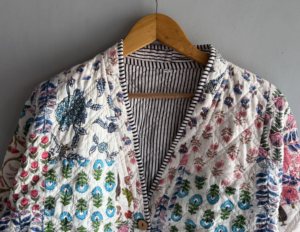 Floral Embroidered <b>Quilted</b> <b>Jacket</b> Women's Cotton V-Neck Long Sleeve Spring Coat Handmade Patchwork <b>Pattern</b> gift for her - Product Image 4