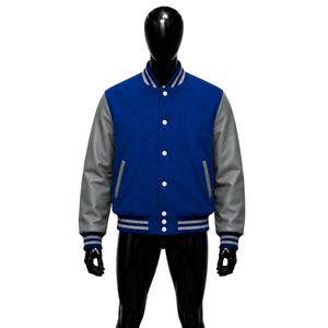 Nueva Chaqueta Varsity Azul Premium de Lana, Corte Regular, Exterior de Poliéster y Algodón, Mangas de PU, Estilo Minimalista y Elegante para Otoño - Product Image 1