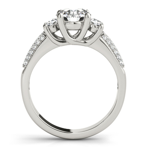 IGI Certified Round Cut Lab Grown Diamond Three <b>Stone</b> <b>Ring</b> <b>with</b> Double Row Accents 10K 14K 18K Gold 925 935 <b>Silver</b> - Product Image 4