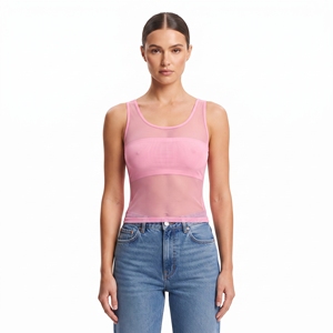 Débardeur en maille transparente 100% polyester pour femmes, col carré, sans manches, crop top sexy, style club, séchage rapide, transparent - Product Image 1