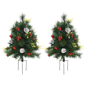 Albero di Natale Artificiale in Pino Pre-Illuminato da Esterno 22,5 Pollici, Confezione da 2, Senza Fili con 24 Luci Bianco Caldo e Picchetti - Product Image 1