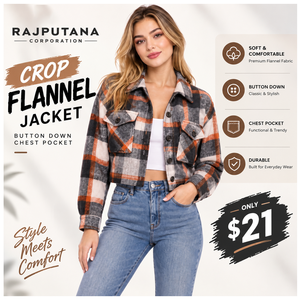 Chaqueta Corta de Franela con Cuello Vuelto y Bolsillos en el Pecho, Chaqueta a Cuadros con Botones, Chaqueta Corta de Franela a Cuadros para Mujer - Product Image 1