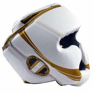 Protectores de cabeza de boxeo de Entrenamiento Personalizados al por mayor, protectores de cabeza de Taekwondo de color blanco y dorado, protectores de cabeza de combate MMA de cuero para boxeo - Product Image 3