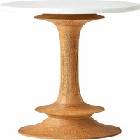 Mesa de Centro Redonda Moderna de Madera de Mango Maciza con Base de Pedestal, Acabado en Nogal, Altura Ajustable, Mueble Ecológico para Sala de Estar