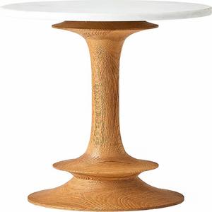 Mesa de Centro Redonda Moderna de Madera de Mango Maciza con Base de Pedestal, Acabado en Nogal, Altura Ajustable, Mueble Ecológico para Sala de Estar - Product Image 1