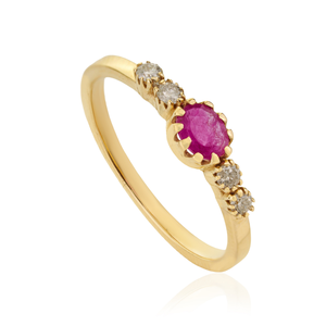 Anillo Apilable Minimalista de Oro Amarillo Puro de 14K con Rubí y Diamantes Engastados en Bisel, el Más Hermoso y Moderno para Chicas, Regalo de Graduación, Joyería - Product Image 3