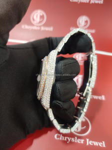 Montre-bracelet en diamant Moissanite VVS de haute qualité mouvement automatique en acier inoxydable de style Hip Hop glacé avec fenêtre à cadran en verre - Product Image 6