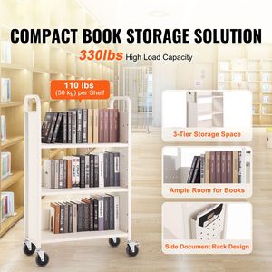 Carrello Porta Libri a Rotelle Monofacciale con Capacità di 150 kg, Ripiani Piatti 79,5 cm x 38,6 cm x 124,7 cm, Ruote Bloccabili da 4 Pollici, Struttura in Acciaio - Product Image 2
