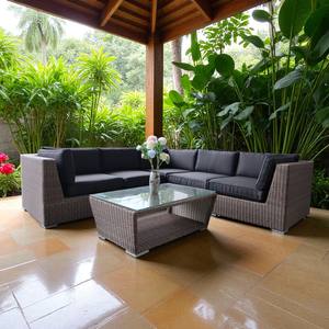 Ensemble de canapés d'extérieur en rotin PE tissé à la main de luxe PRSF-C-TH5-HR, en forme de L, meubles de jardin avec coussins et table - Product Image 4