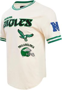 T-shirt crème des Philadelphia Eagles avec logo brodé vert, en coton, design sportif - Product Image 2