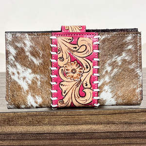Portefeuille-pochette en cuir de vachette artisanal Western 2026 avec motif floral gravé 777 Jackpot, portefeuille pour femme style Western - Product Image 5