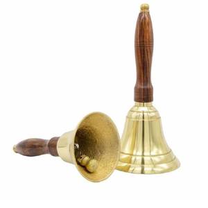 Campana de Mano de Latón con Acabado Antiguo y Mango de Madera, Ideal para Bodas, Escuelas, Juegos y Mostradores de Recepción - Product Image 2