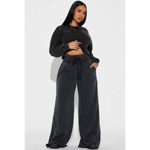 Pantalones Deportivos Extra Grandes de Felpa de Algodón Grueso de Estilo Vintage de Alta Calidad para Mujer, Pantalones de Algodón Lisos Teñidos para Invierno - Product Image 4
