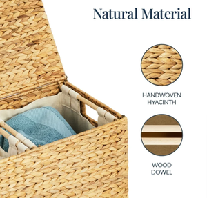 Artex HaiNam <b>Rectangular</b> Natural Water Hyacinth <b>Storage</b> <b>Basket</b> With Handles Rustic Multi-Purpose Organizer For Laundry <b>Storage</b> - Product Image 5