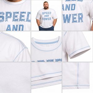 Men Plus Size Gym Wear T Shirt Distressed Embroidered Short Sleeve Tee Contrast Seam Crew Neck T-Shirts Men Fitness Wear Tee Top - Product Image 6