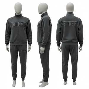 Custom Design Men's Brown <b>Tracksuit</b> Full Zip Stand Collar Sweatshirt Jogger Pants Embossed Logo Casual Autumn Wear - Product Image 6