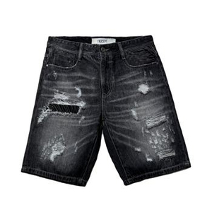 Shorts en jean tie-dye taille haute pour homme 2026 avec braguette boutonnée, style décontracté, en tissu 100 % coton tissé, design délavé - Product Image 2
