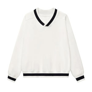 Sweat-shirt à col en V pour homme avec logo personnalisé, coupe ample, en molleton de coton uni, pull décontracté, streetwear, fournisseur en gros - Product Image 3