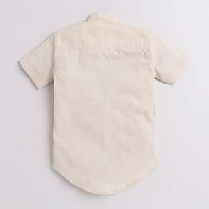 Polka Tots Half Sleeve Short Kurta Floral Patch et roll over loop - Cream - Product Image 2