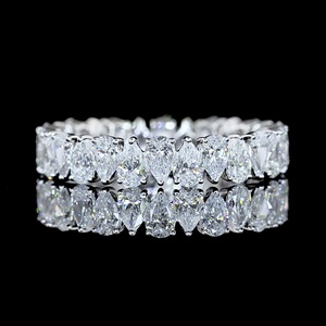 <b>Vintage</b> IGI Certified 2 Carat Pear Cut Lab Created Diamond Eternity Band Scalloped Solid 14K <b>Gold</b> Bridal <b>Ring</b> - Product Image 3