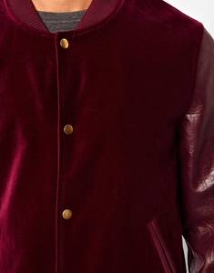 Chaqueta Bomber de Terciopelo Borgoña para Hombre, Mangas de Cuero PU, Cuello Alto, Estilo Casual de Otoño - Product Image 2