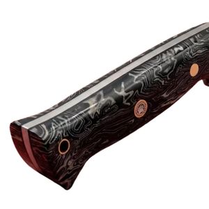 Couteau utilitaire artisanal en acier Damas avec manche personnalisé en bois Pakka rouge, lame fixe, couteau de cuisine pour trancher et travaux manuels, avec trou pour cordon - Product Image 4