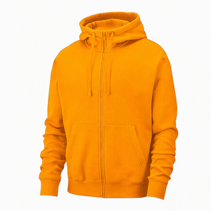 Sudadera con capucha unisex de forro polar naranja personalizada con cremallera completa, bolsillo frontal y cordón, al por mayor, ropa casual de calle B2B - Product Image 1