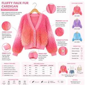 Cosh International Sisterhood Sorority Pink Faux Fur <b>Cardigan</b> V-Neck Balloon Sleeve Knitted Casual Winter Top Solid Color <b>Thick</b> - Product Image 6