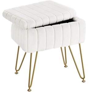 Repose-pieds ottoman de luxe en velours blanc, style nordique moderne du milieu du siècle, avec rangement, pour chambre à coucher - Product Image 4