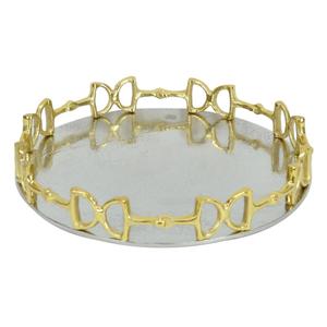 Round Mirror <b>Tray</b> For Decoration <b>Gold</b> Horse Bit Border Design Luxury <b>Trays</b> Handmade Metal Tea <b>Serving</b> <b>Trays</b> Wedding Decor - Product Image 1