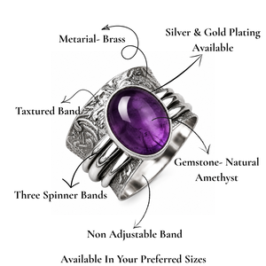 Royal Violet Amethyst Brass Bezel Set <b>Ring</b> Handmade Vintage Engraved Silver Plated Spinner <b>Statement</b> Gemstone Jewelry for - Product Image 2