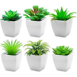 Modernas 6 Piezas de Suculentas Artificiales Pequeñas de Plástico para Decoración Interior; 6 Piezas de Plantas Artificiales, Adornos de Suculentas Falsas en Macetas Verdes - Product Image 1