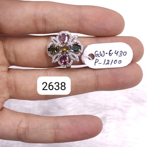 925 Sterling Silber Multi-Turmalin Edelsteine mit Diamanten Damenring für Partys Handgefertigter Geburtssteinring für Juli mit Blumendesign - Product Image 1