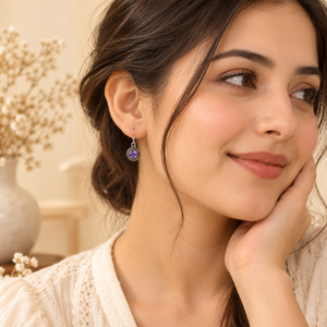Pendientes Colgantes de Plata de Ley 925 con Amatista Natural de 6 mm para Mujer, Modernos y Elegantes - Product Image 5