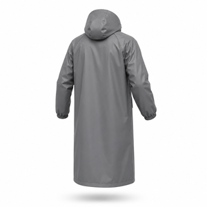 OEM Custom <b>Grey</b> Long <b>Waterproof</b> Hooded Rain Coat for Men Women PU PVC Outdoor Workwear Fishing Hiking Rain <b>Jacket</b> with Logo - Product Image 3