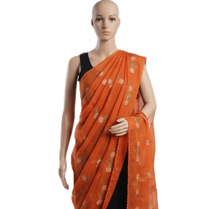Écharpe ethnique d'été légère et respirante en mousseline orange pour femme, broderie florale et strass, idéale pour le quotidien en extérieur - Vente en gros - Product Image 4