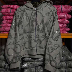 เสื้อฮู้ดโอเวอร์ไซส์สไตล์ฮิปฮอปประดับเพชรเทียมแบบกำหนดเองสำหรับฤดูหนาว พร้อมลายพิมพ์ดิจิทัลตัวอักษรเพชรหยดน้ำ สำหรับผู้ชายและผู้หญิง - Product Image 4
