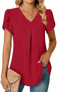 Chemisier élégant à col en V et dentelle pour femme, imprimé floral, manches courtes, décontracté, été 2026 - Product Image 5
