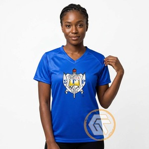 Camiseta de Manga Corta con Cuello en V Azul para Mujer, Sigma Gamma Rho, de Secado Rápido, 100% Algodón Jersey, con Logotipo del Escudo Estampado, para Verano - Product Image 4