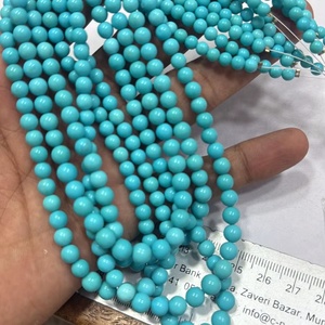 Perles rondes lisses en turquoise Sleeping Beauty, pierres précieuses naturelles, pour la création de bijoux, prix de gros - Product Image 1