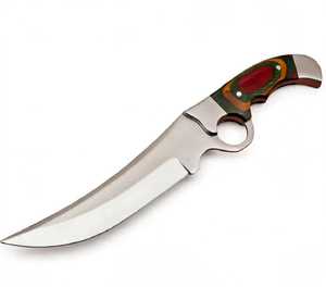 Couteau utilitaire d'extérieur à lame fixe en acier inoxydable OEM personnalisé avec anneau de maintien et manche en bois multicolore pour le bricolage - Product Image 1