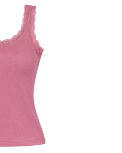 Camisola de Algodón Personalizada para Mujer, Color Rosa Empolvado, con Ribete de Encaje, Corte Ajustado, Sin Mangas, Estilo Casual de Verano, Suave, Transpirable y Básico - Product Image 3