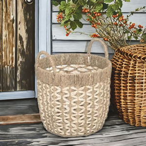 Cesta de almacenamiento de hojas de palma de algas marinas hechas a mano ecológicas, decoración de granja - Product Image 1