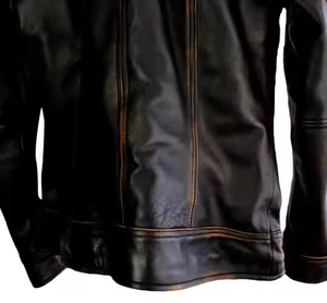 Blouson Bomber Homme Noir en Cuir Véritable Respirant Col Montant Vintage Fermeture Éclair Décontracté Imperméable Coupe-Vent Hiver - Product Image 3