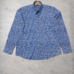 Classic Men's Regular Fit Long-Sleeve <b>Collarless</b> Casual <b>Shirt</b> Featuring Hand-painted Floral Pattern 100% Cotton Summer <b>Shirts</b> - Product Image 1