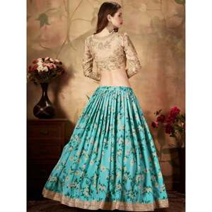 Ensemble Lehenga Choli en organza bleu imprimé pour femmes grandes tailles - Product Image 5